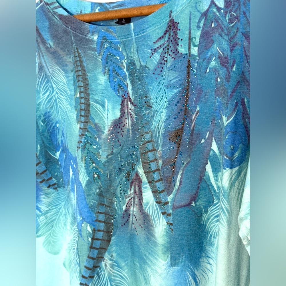 Westbound Blue Feather Print Women's Top size L - Picture 9 of 11